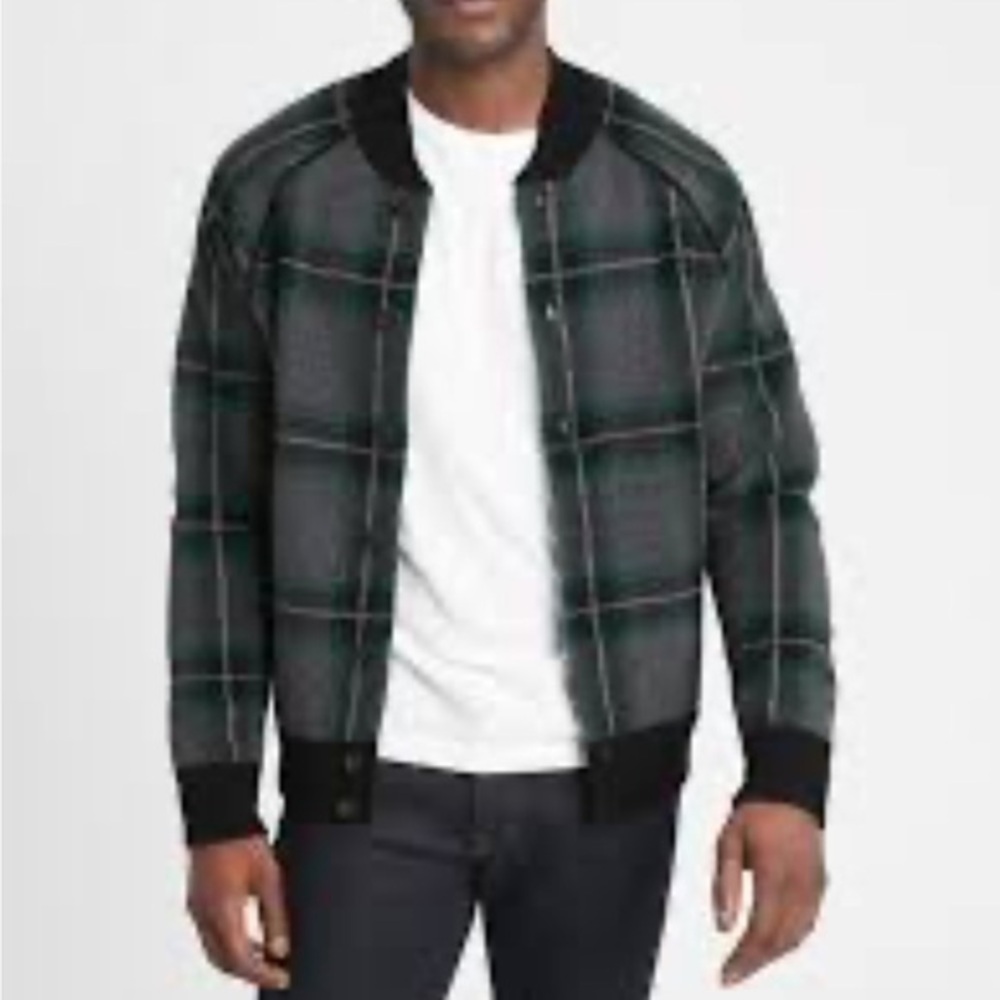 Banana‎ Republic sweater cardigan men's medium plaid bomber Italian Streetwear